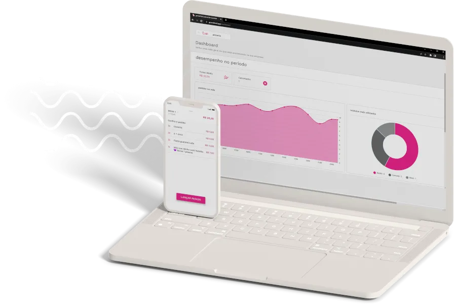 Laptop e celular exibindo o app grandchef
