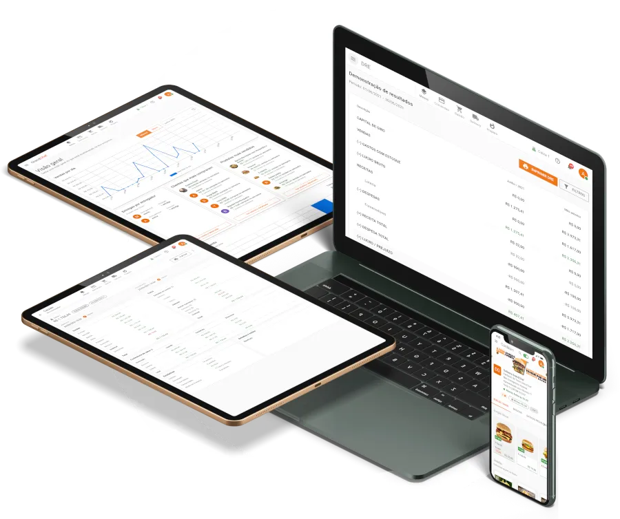 Laptop e celular exibindo o app grandchef
